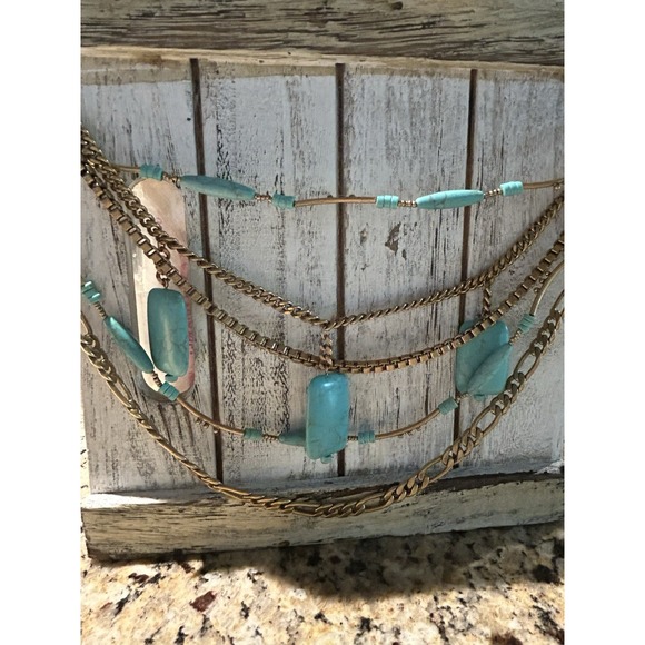 Silpada KR "Toes in the Sand" Howlite Turquoise Brass Necklace 5-Strand NWT $160 - Picture 11 of 11